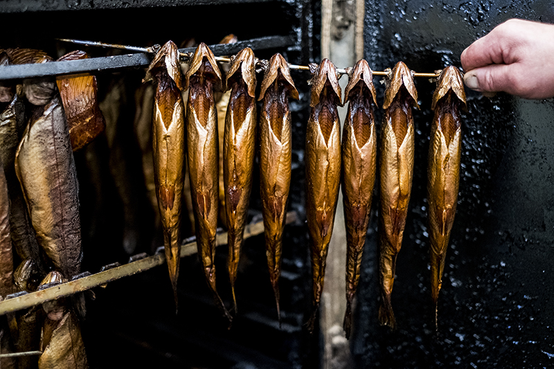 Fisch wird im Smoker geräuchert.