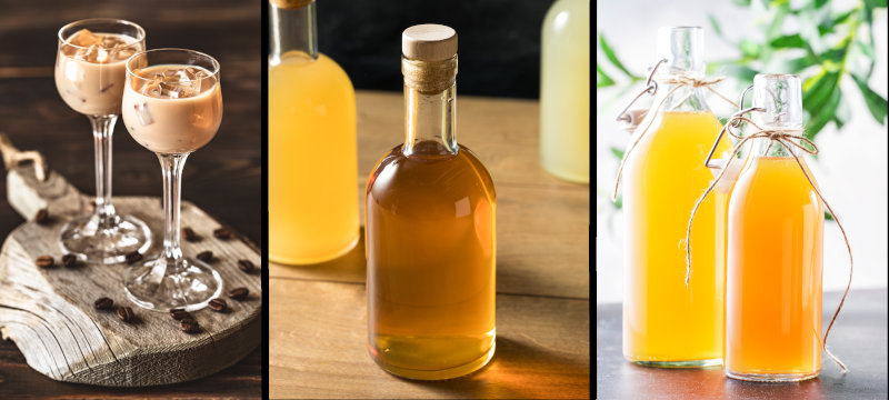Likör, Wein und Saft. Beispiel von fertiges Erzeugnissen