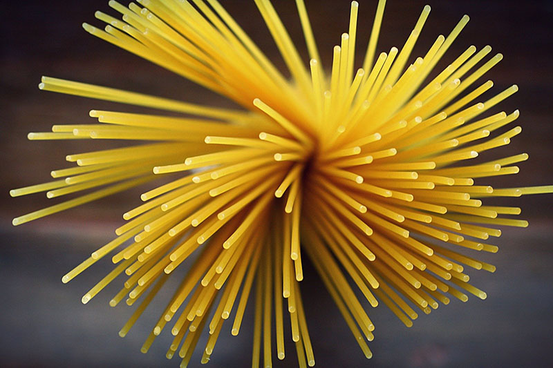 Ungekochte aufgefächerte Spaghetti Spaghetti ungekocht